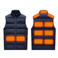 Winter Smart Electric Heating Jacket in dark navy polyester, sleeveless quilted vest with stand collar, zipper and glowing heating zones
