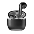 Wireless Gaming Bluetooth Earphones in glossy black plastic, with stemmed earbuds in an open charging case and a silver rim