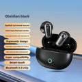 Wireless Gaming Bluetooth Earphones in glossy obsidian black plastic, with matching earbuds, an open charging case and green indicator