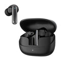 Wireless Gaming Bluetooth Earphones in glossy black plastic, with stemmed earbuds in an open charging case and a small status light.