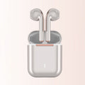 Wireless Gaming Bluetooth Earphones in metallic silver plastic, with a matching open charging case and rose-gold accents.