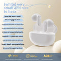 Wireless Gaming Bluetooth Earphones in glossy white plastic with matching open charging case, rounded earbuds and smart touch controls