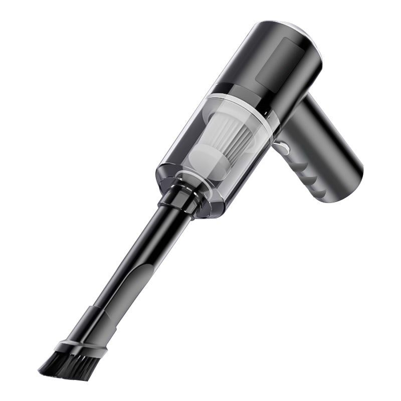 Wireless Handheld Vacuum Cleaner in black with a clear dust chamber, visible pleated filter, and long brush nozzle