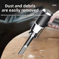 Wireless Handheld Vacuum Cleaner in black with a clear dust cup and narrow nozzle removing debris from upholstery