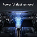 Wireless Handheld Vacuum Cleaner shown removing dust from a car interior, with a black nozzle and blue suction effect