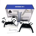 Wireless HDMI TV Game Console set with two black-and-white wireless controllers, HDMI stick, and blue-and-white 2.4G wireless box